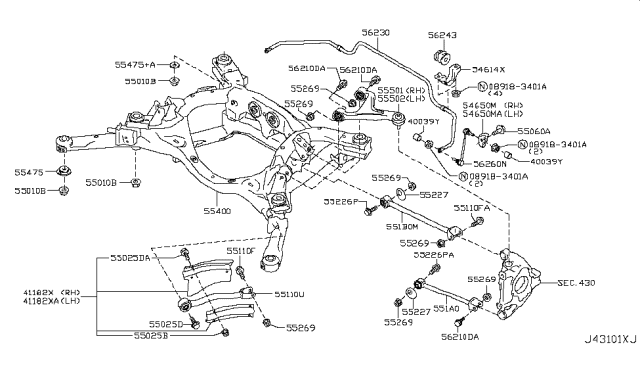 2018 Nissan GT-R Link Complete-Rear Suspension Lower,Front Diagram for 551A0-JF00A