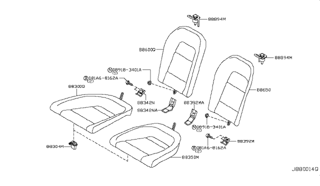 2012 Nissan GT-R Cushion Assy-Rear Seat,LH Diagram for 88350-KC10E