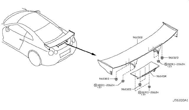 2015 Nissan GT-R Air Spoiler Diagram 1