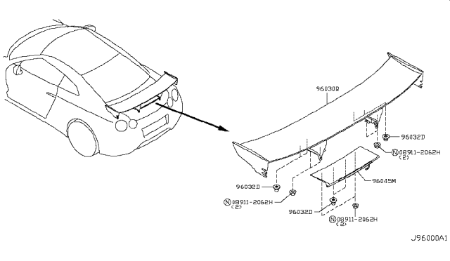 2018 Nissan GT-R Air Spoiler Diagram 1