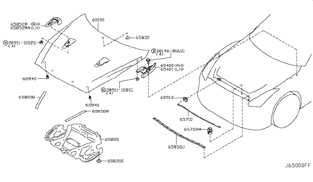 2010 Nissan GT-R Hood Panel,Hinge & Fitting Diagram 2