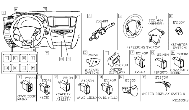 2017 Nissan Rogue Switch Assy-Combination Diagram for 25560-5HA7C