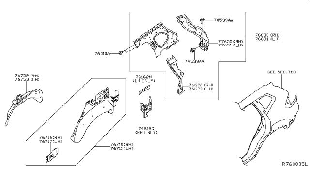 2014 Nissan Rogue Wheel House-Rear,Inner RH Diagram for G6750-5HAMA