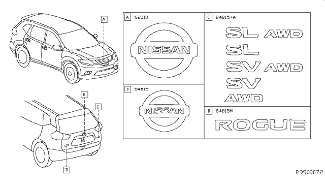 2018 Nissan Rogue Emblem & Name Label Diagram