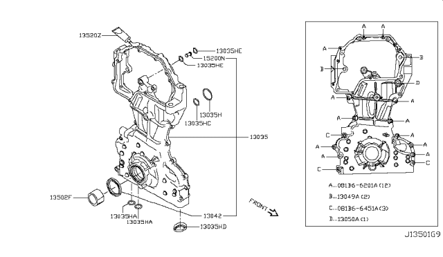 2015 Nissan Rogue Cover ASY-Front,Timing Chain Diagram for 13500-3TS2A