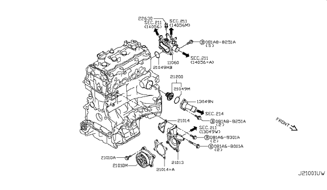 2016 Nissan Rogue Pump Assy-Water Diagram for 21010-3TS0A