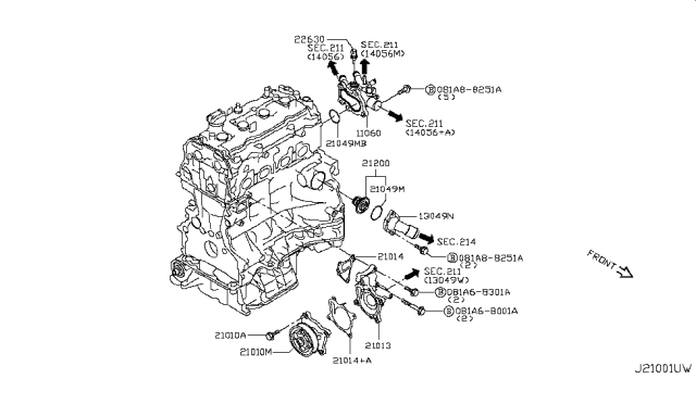 2016 Nissan Rogue Water Outlet Diagram for 11060-3TA1A