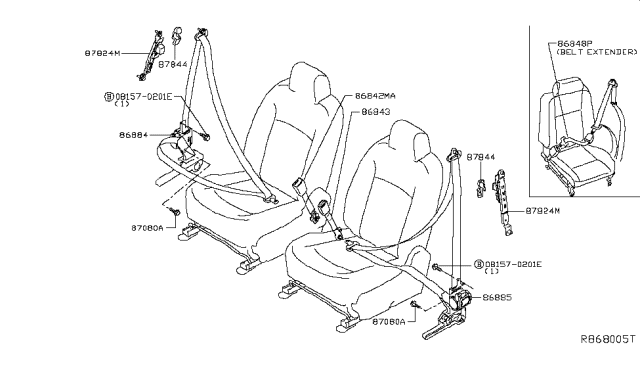 2019 Nissan Rogue Buckle Belt Assembly, Front Seat Diagram for 86842-9TG8B