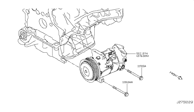 2015 Nissan Rogue Compressor Mounting & Fitting Diagram