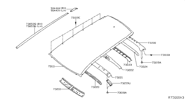 2016 Nissan Rogue Roof Panel & Fitting Diagram 1