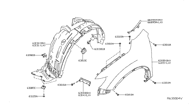 2014 Nissan Rogue Front Fender & Fitting Diagram
