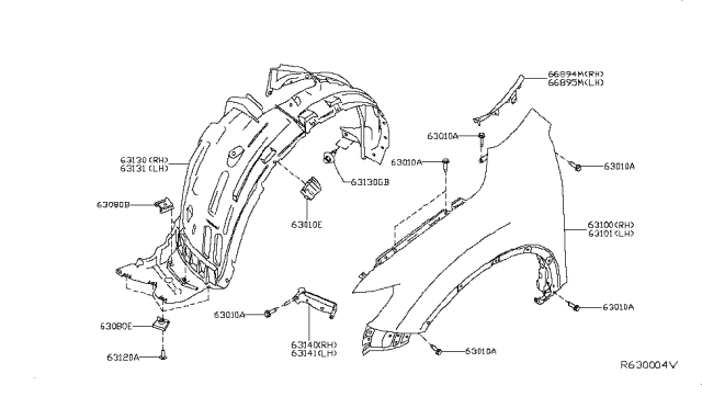 2017 Nissan Rogue Front Fender & Fitting Diagram 1