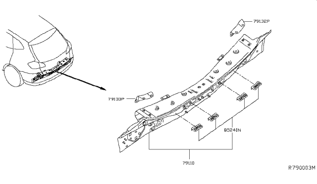 2016 Nissan Rogue Bracket - Rear Panel Reinforce, LH Diagram for 79133-5HA0A