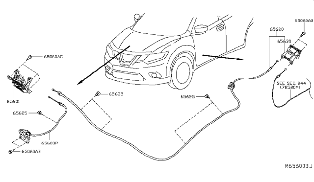 2015 Nissan Rogue Crank-Bell, Hood Lock Diagram for 65603-4CL0A