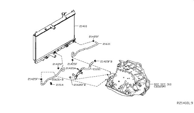 2016 Nissan Rogue Hose-Oil Cooler,Auto Transmission Diagram for 21632-5HA0A