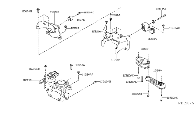 2018 Nissan Rogue Engine Mounting Bracket, Rear Right Diagram for 11332-5HA1A