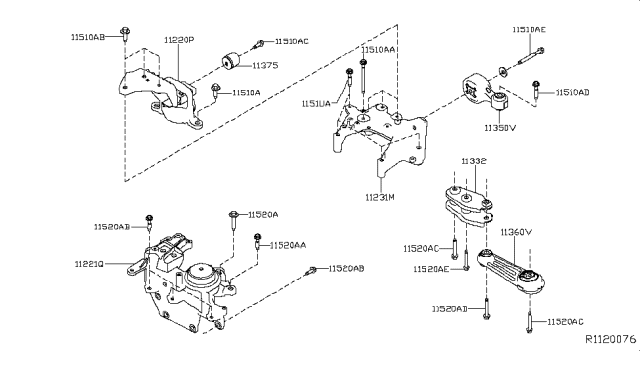 2014 Nissan Rogue Engine & Transmission Mounting Diagram 1