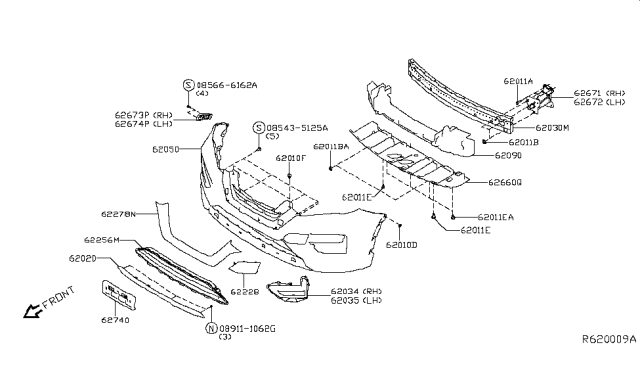 2017 Nissan Rogue Grille-Front Bumper Diagram for 62254-5HA0A