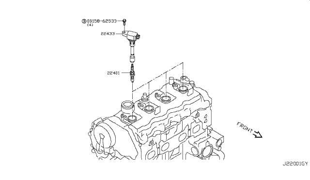 2018 Nissan Rogue Spark Plug Diagram for 22401-3TA1B