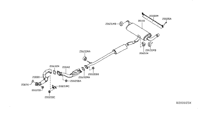 2018 Nissan Rogue Exhaust Tube & Muffler Diagram