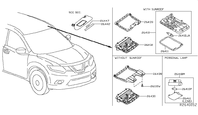 2018 Nissan Rogue Map Lamp Assy Diagram for 26430-5HA7A