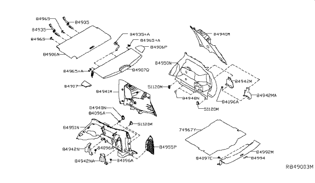 2018 Nissan Rogue Board Assy-Luggage Floor,LH Diagram for 849B7-5HA0B