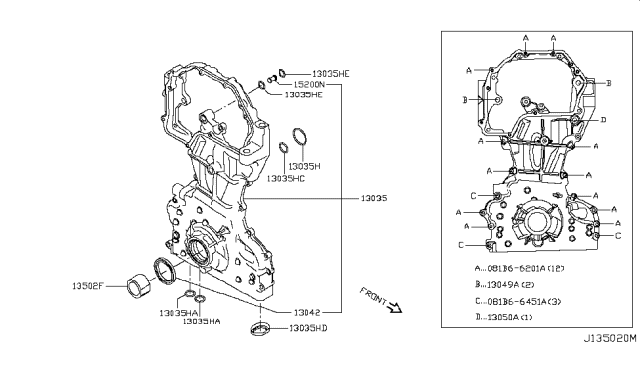 2018 Nissan Rogue Front Cover,Vacuum Pump & Fitting Diagram 1