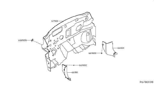 2018 Nissan Rogue Insulator-Dash,RH Diagram for 67900-5HK0A