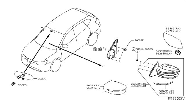 2017 Nissan Rogue Mirror Assembly-Door,RH Diagram for 96301-5HA3A