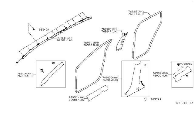 2017 Nissan Rogue Garnish-Center Pillar,Lower RH Diagram for 76915-5HA0B
