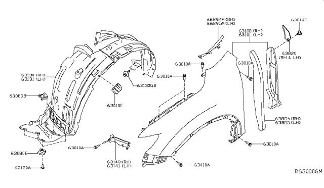 2018 Nissan Rogue Front Fender & Fitting Diagram 1