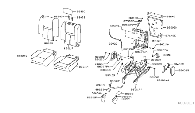 2014 Nissan Rogue Slide Assy-Rear Seat,Outer RH Diagram for 88501-4CP1A