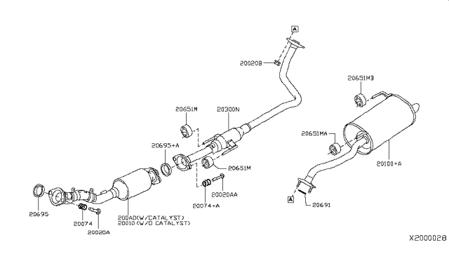 2016 Nissan Versa Exhaust Tube, Front W/Catalyst Converter Diagram for 200A0-9KZ0A