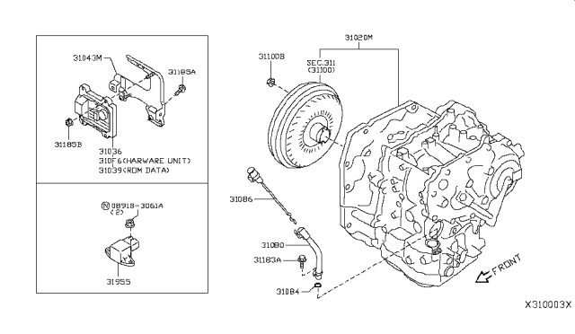 2017 Nissan Versa Automatic Transmission Assembly Diagram for 310C0-X425A