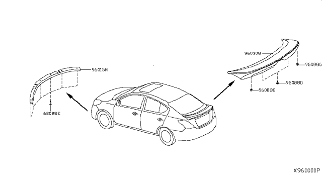 2014 Nissan Versa Air Spoiler Assembly - Rear Diagram for 96030-9KC3D