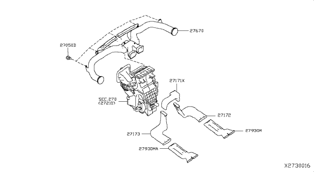 2015 Nissan Versa Sedan Nozzle & Duct Diagram 1