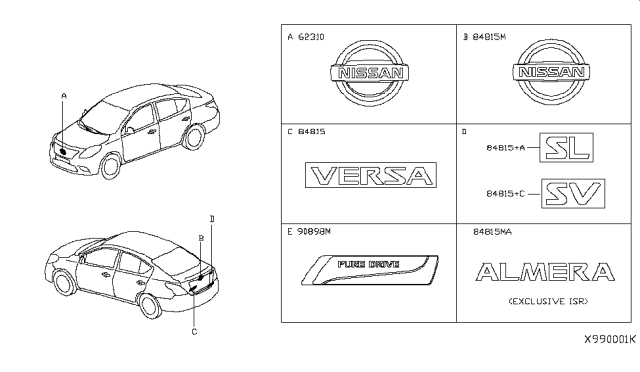 2014 Nissan Versa Emblem & Name Label Diagram 1