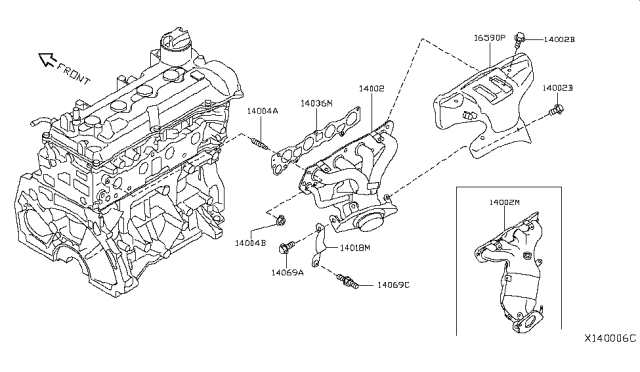 2017 Nissan Versa Exhaust Manifold Assembly Diagram for 14002-3HC0A