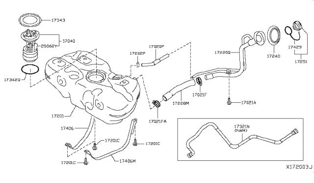 2018 Nissan Versa Tube Ventilation, Fuel PIP Diagram for 17339-5RL1A