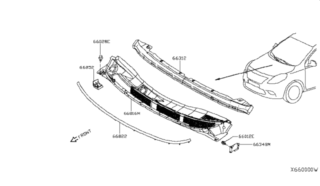 2015 Nissan Versa Sedan Cowl Top & Fitting Diagram 1
