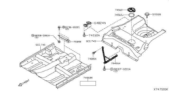 2013 Nissan Versa INSULATOR - Rear Floor Diagram for 74868-3AN0C