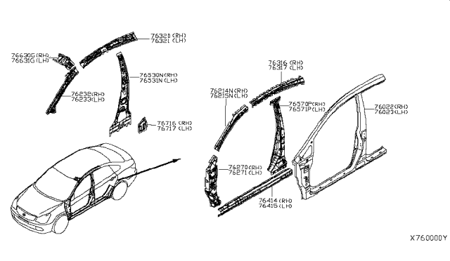 2012 Nissan Versa Sedan Body Side Panel Diagram 1