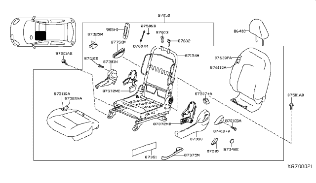 2016 Nissan Versa FINISHER - Cushion, Front Seat Inner LH Diagram for 87381-3AN0A