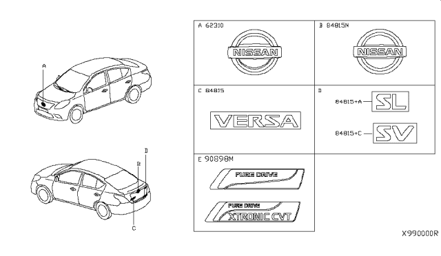 2012 Nissan Versa Sedan Emblem & Name Label Diagram