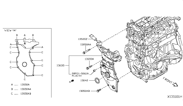2012 Nissan Versa Sedan Front Cover,Vacuum Pump & Fitting Diagram