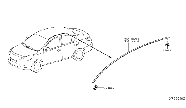 2013 Nissan Versa Body Side Molding Diagram