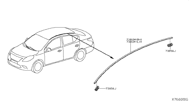 2012 Nissan Versa Sedan Body Side Molding Diagram
