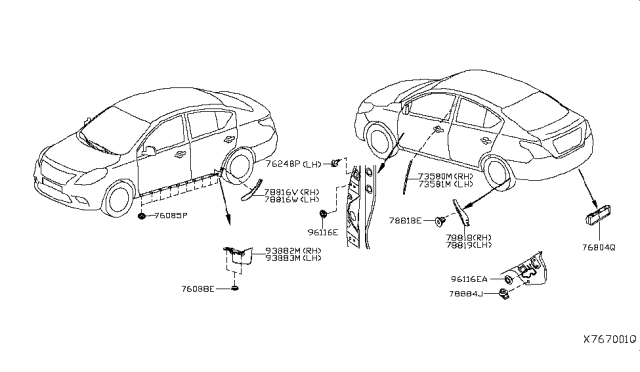 2019 Nissan Versa Center Pillar Weather Strip Seal Diagram for 76843-3BA0A