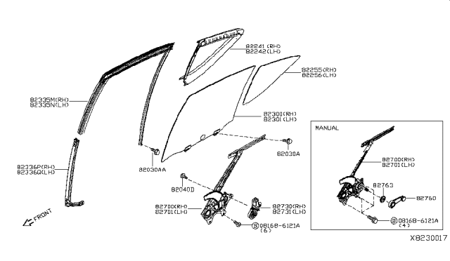 2017 Nissan Versa Sedan Rear Door Window & Regulator Diagram