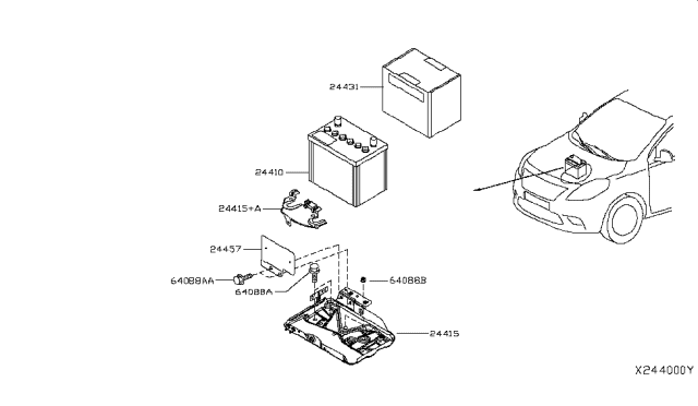 2012 Nissan Versa Battery & Battery Mounting Diagram 1